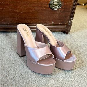 Baby pink satin platform heels